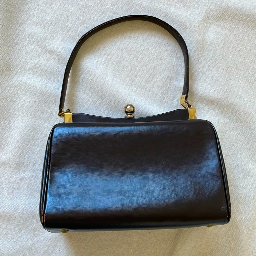 Vintage Brown Leather Coquette Purse with Snap Lock